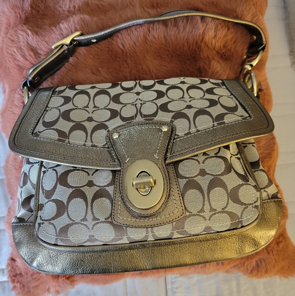 Vintage Coach Ali Legacy 65th Anniversary Striped Interior Turnlock Shoulder Bag
